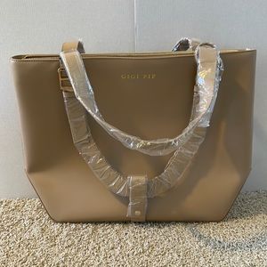 All Leather Gipi Pip Nude-Colored Shoulder Tote with an amazing Hat Strap